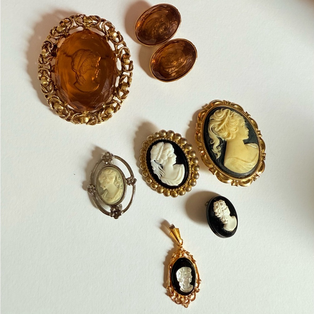 Elegant Cameo lot Brooches and Earrings and Pendant